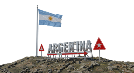 National flag of Argentina with hilltop sign on isolated transparent background