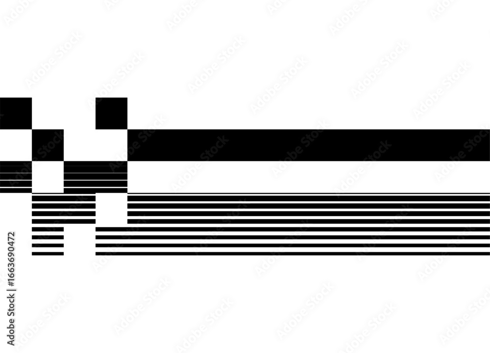 Poster black striped pattern of parallel lines and pixels on white background. racing vector design element