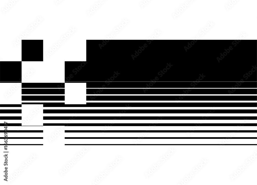 Poster black striped pattern of parallel lines and pixels on a white background. vector design element. mod