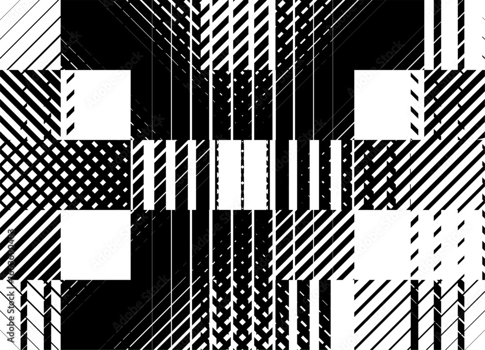Aufkleber abstract black and white pattern of striped squares. checkered vector design element from pixels. mo