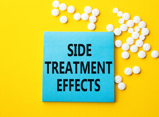 Side Treatment Effects symbol. Concept words Side Treatment Effects on blue note. Beautiful yellow...