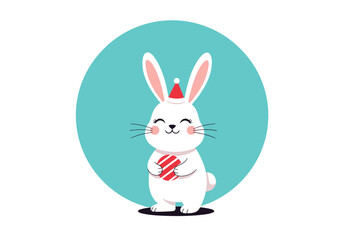 Obraz premium Joyful white bunny celebrates holidays holding a festive gift box