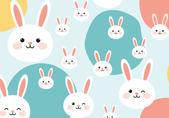 Cute kawaii easter bunnies with colorful spring shapes for childrens delightful celebrations