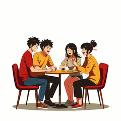 A diverse group of young friends shares authentic laughter and true connections while enjoying a vibrant social interaction at a modern urban coffee shop.