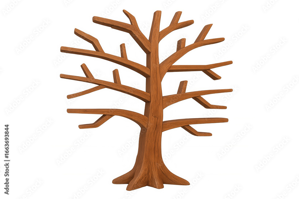 Poster 3d rendering of a stylized wooden tree with bare branches, isolated on a transparent background, sym