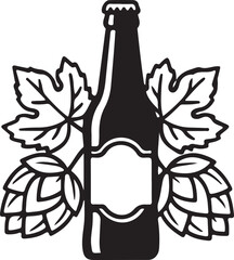 Craft Beer Bottle with Hops and Leaves Icon