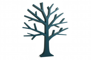 Sleek blue tree silhouette symbolizing natural growth, environmental design, minimalist graphic against transparent backdrop