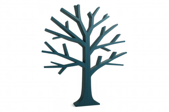 Sleek blue tree silhouette symbolizing natural growth, environmental design, minimalist graphic against transparent backdrop