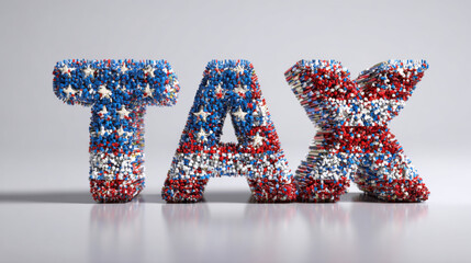 American Flag Taxes Concept: 'TAX' Letters Made of Tiny Beads