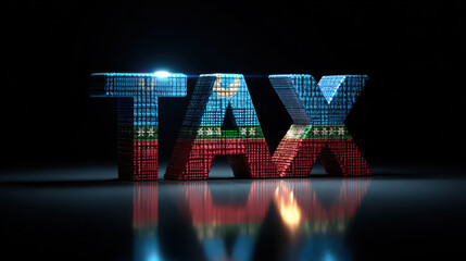 Dramatic 3D 'TAX' Render with Textured Surface and Reflection