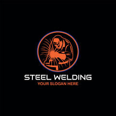 steel welding workshop logo design vector