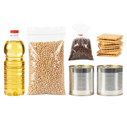 Pantry Essentials A Selection of Non Perishable Food Items for Emergency Preparedness and Long Term Storage isolated on a transparent background.