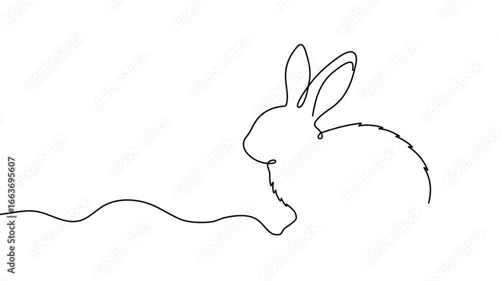 Poster animation of a single line drawing of a rabbit. continuous contour movement of a rabbit. continuous 