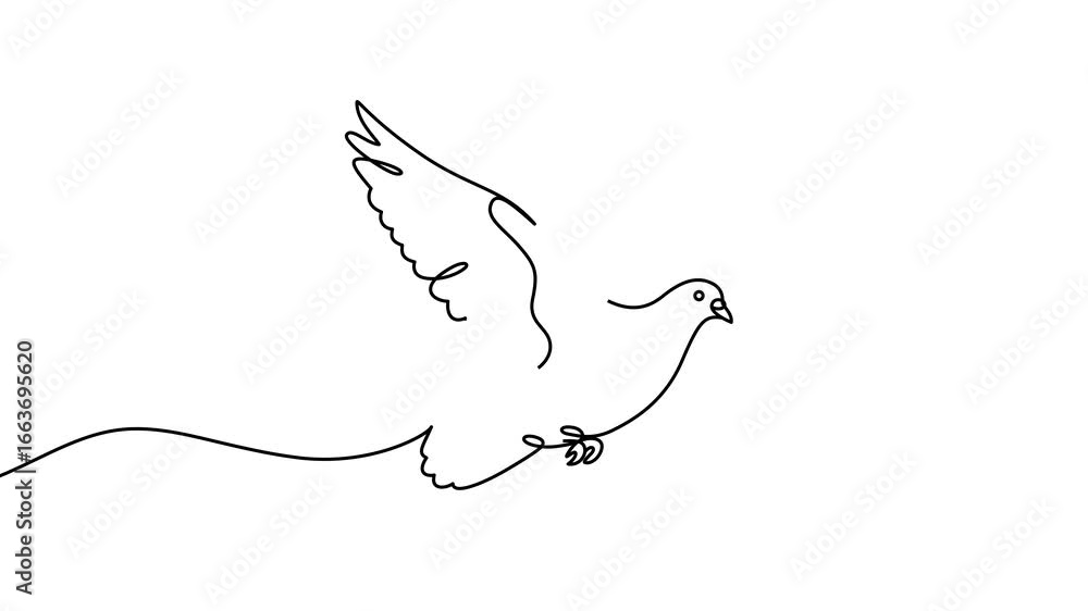 Aufkleber animation of a single line drawing of a dove. continuous contour movement of a dove. continuous vide