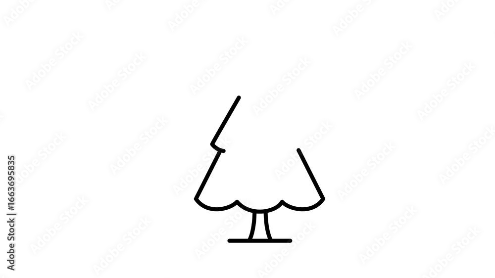 Poster animation of a christmas tree or spruce drawing with one line. continuous contour movement of the tr
