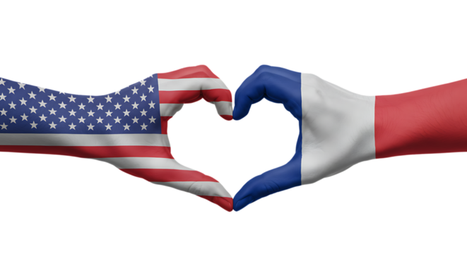 United States and France Hands Forming Heart Shape On Isolated Transparent Background - Powered by Adobe