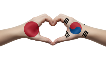 Japan and South Korea Hands Forming Heart Shape On Isolated Transparent Background