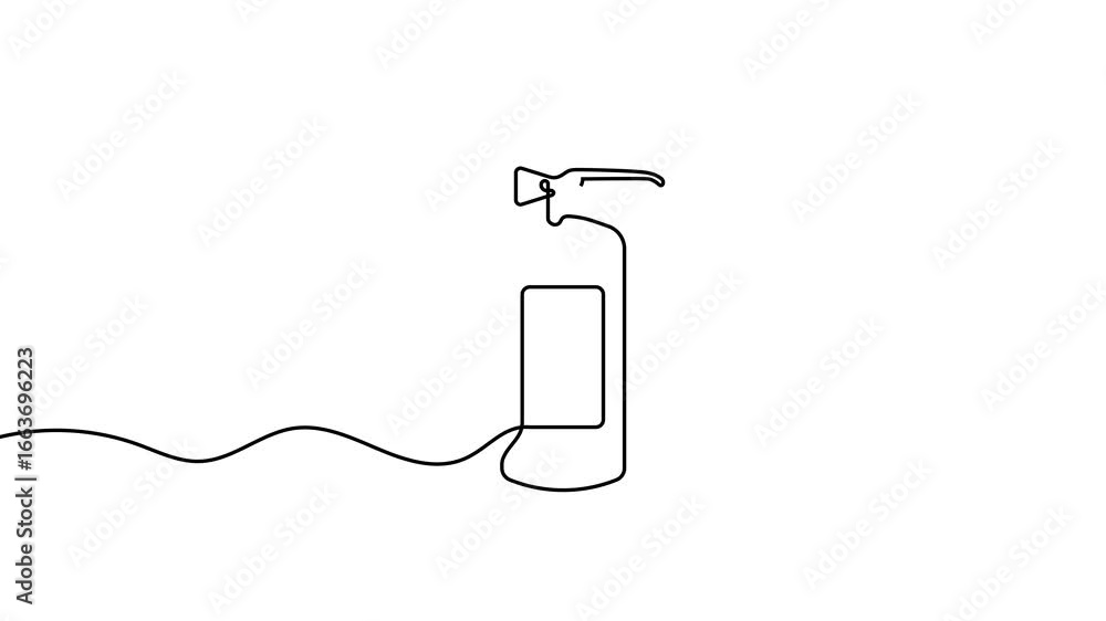 Poster one line drawing animation of a fire extinguisher. continuous contour motion of a fire extinguisher.