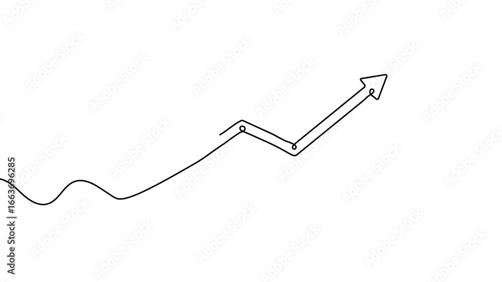 Aufkleber animation of a single line drawing of an ascending graph. continuous contour movement of an increasi