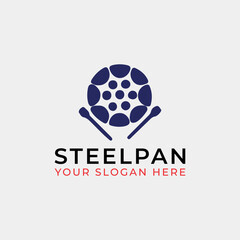 steel frying pan logo design vector