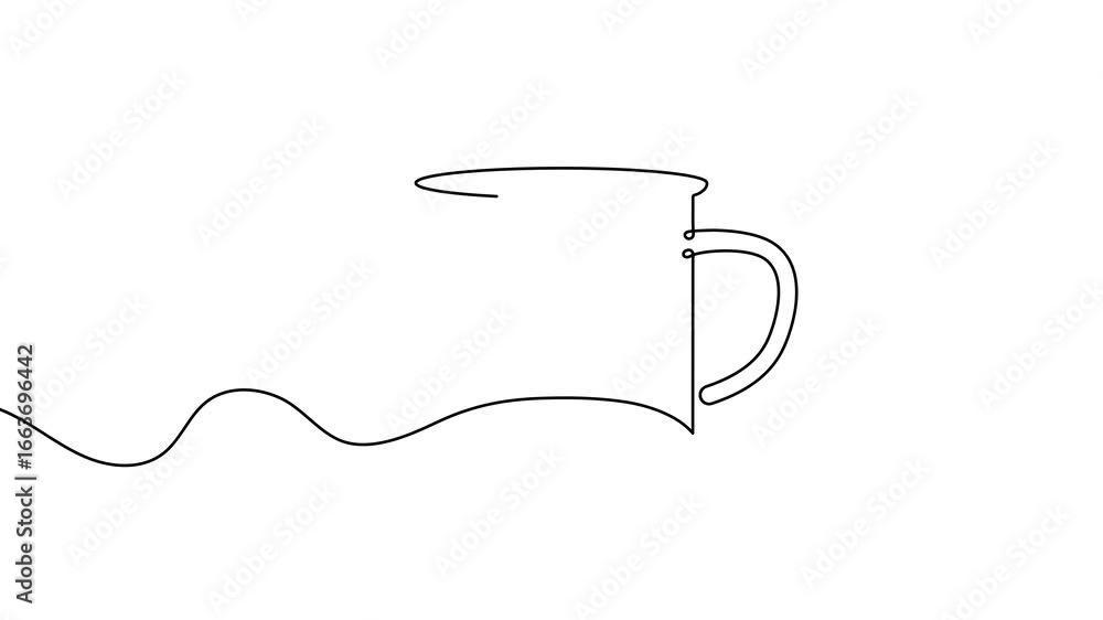 Poster animation of a single line drawing of a cup. continuous contour movement of a cup. continuous video 