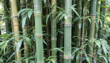 Green bamboo plants in various pots lined against a wall, creating a fresh and natural decorative touch for outdoor or indoor garden spaces