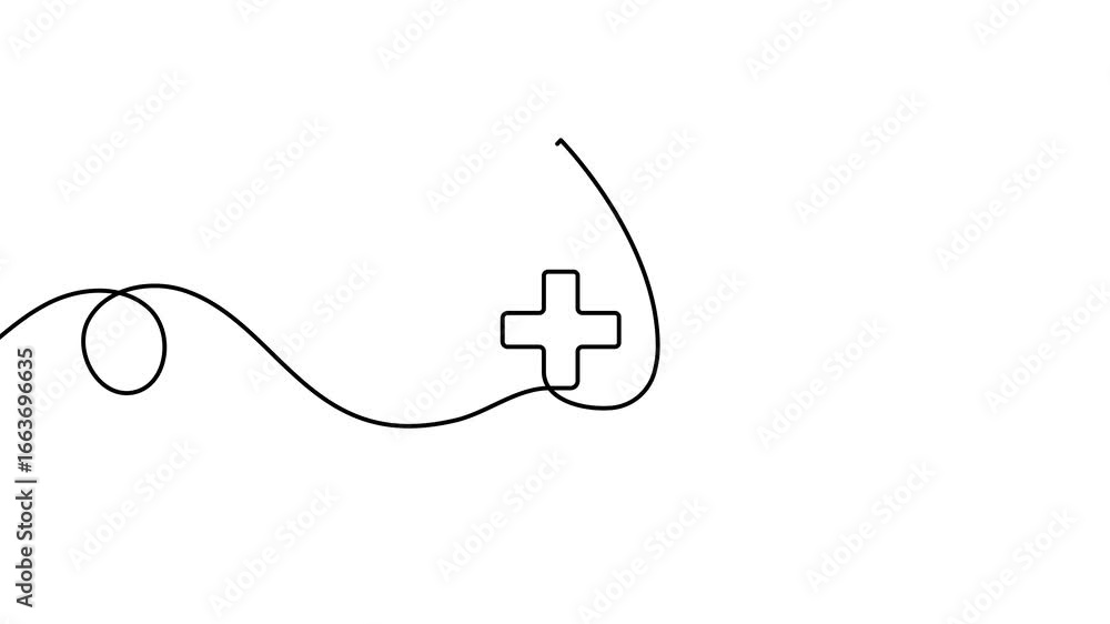 Poster animation of a single line drawing of a medical symbol. continuous contour movement of a medical sym