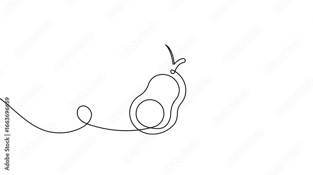 Aufkleber animation of a single line drawing of an avocado. continuous contour movement of an avocado. continu