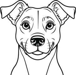 Simple line art of a dog’s face with playful expression, smooth bold outlines, isolated single object, black and white vector 2