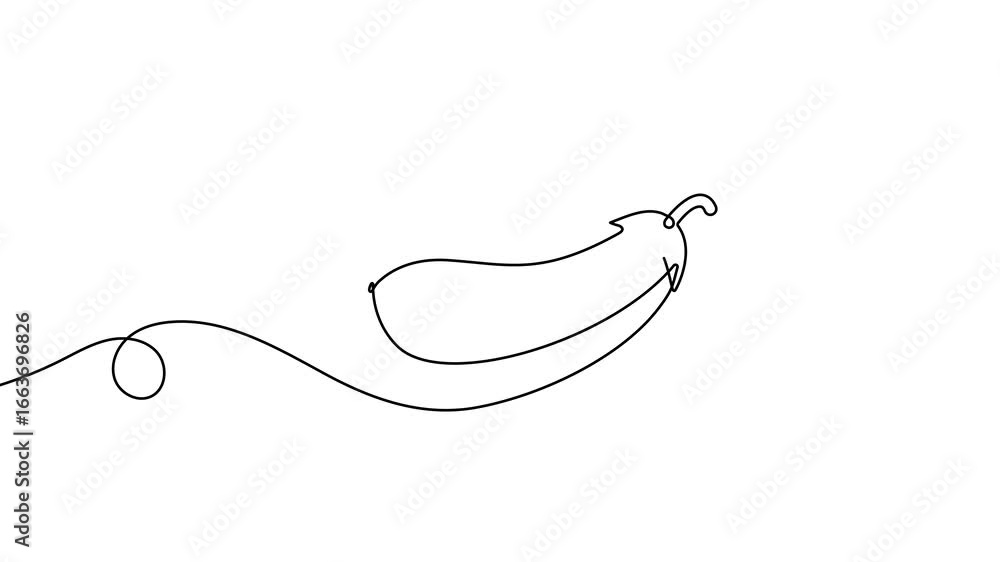 Poster animation of a single line drawing of an eggplant. continuous contour movement of an eggplant. conti