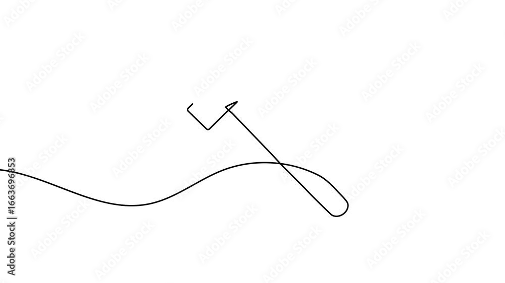 Poster animation of a single line drawing of a hammer. continuous contour movement of a hammer. continuous 