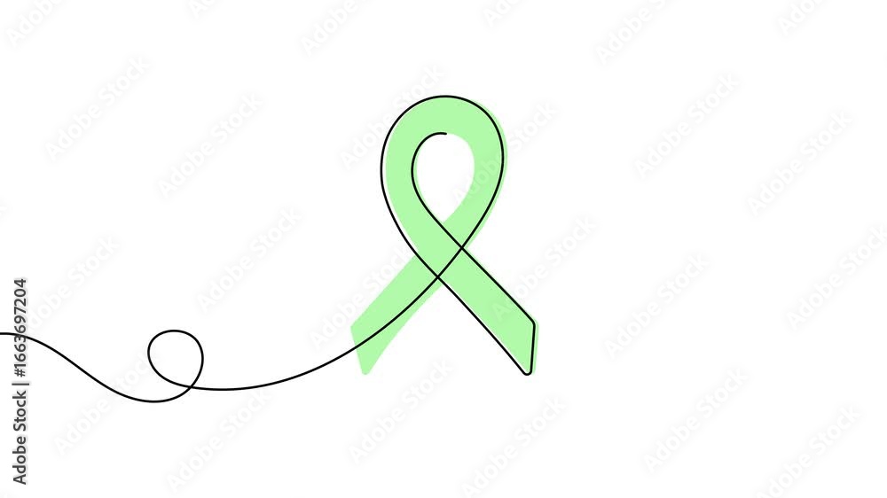 Poster animation of a single line drawing of an awareness ribbon with color. continuous contour movement of