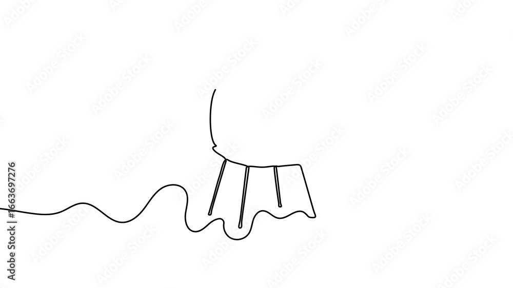 Poster animation of a single line drawing of a chair. continuous contour movement of a chair. continuous vi