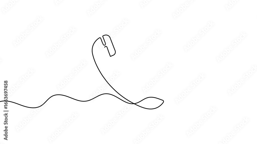 Poster animation of a single line drawing of a telephone handset. continuous contour movement of a telephon