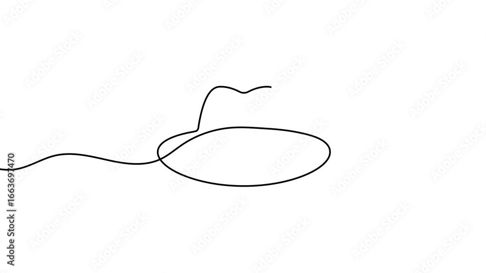 Poster animation of a single line drawing of a hat. continuous contour movement of a hat. continuous video 