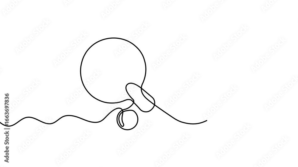 Poster animation of a single line drawing of tennis rackets. continuous contour movement of tennis rackets.