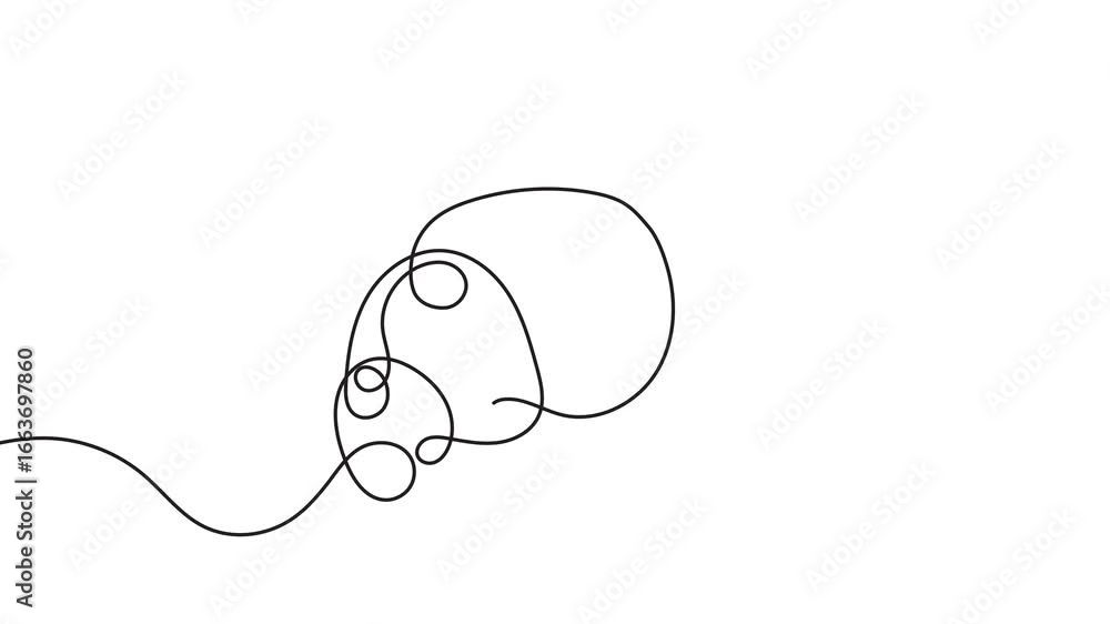 Poster animation of a single line drawing of a croissant. continuous contour movement of a croissant pastry