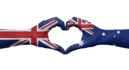 Australia and United Kingdom Hands Forming Heart Shape On Isolated Transparent Background