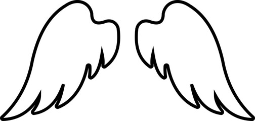 Wings outline icon. Bird, angel and eagle minimalist wing icon for branding, tattoos, logo, emblems, or fantasy design. Vector illustration, isolated on transparent background.