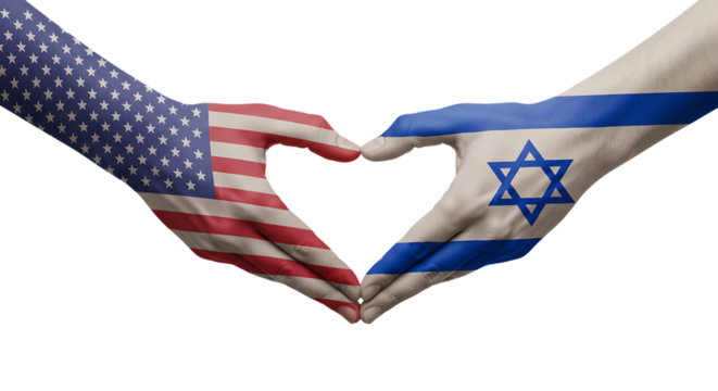 United States and Israel Hands Forming Heart Shape On Isolated Transparent Background