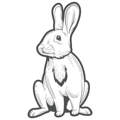 Black and White Vector Illustration of a Rabbit Sitting Upright – Hand-Drawn Style