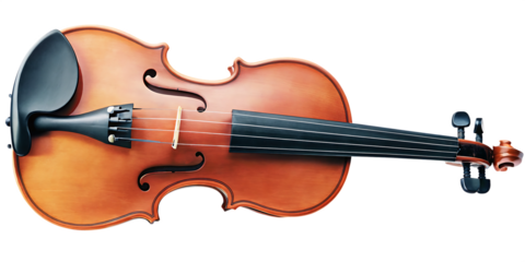 Polished wooden violin with accessories isolated on a transparent background string instrument