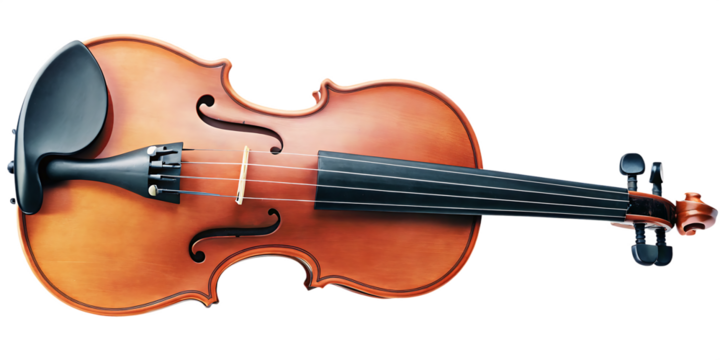 Polished wooden violin with accessories isolated on a transparent background string instrument