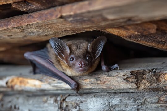 Slumbering Bat Resting Beneath the Rooftop of a Cozy Home