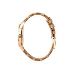 Rose gold watch with woven strap isolated on a transparent background metal leather