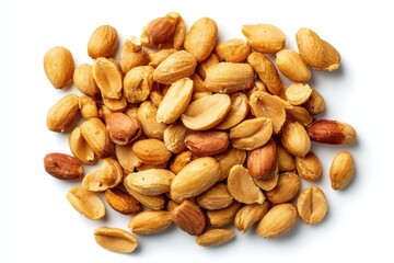 Obraz premium Aerial Perspective of Roasted Peanut Kernels on White Background