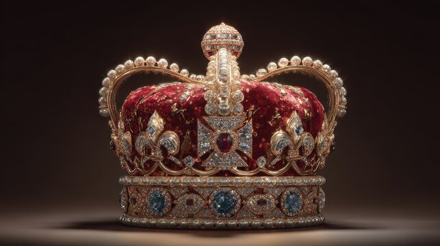 Illustration of the United Kingdom's Crown Jewels: Celebrating the Coronation Ceremony of King Charles III with Royal Throne, Scepter, and Orb