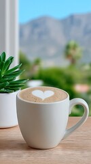 Close Up Latte Art Heart Creamy Milk Foam Coffee Cup