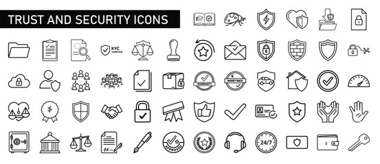 Trust and Security line art Icon set. Simple Line Art Icons, Black on White