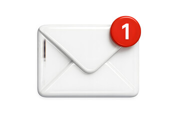 White envelope with red notification badge icon symbolizing new mail, email alert, message received, communication, inbox, online chat and mobile app notification.